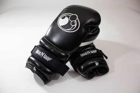 MIDNIGHT BLACK (WHITE LOGO) LACE N LOOP STRAPS (PAIR) – FIGHT 2 FINISH