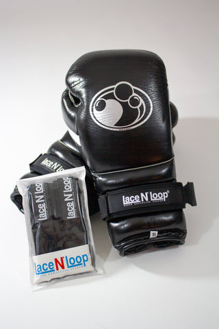 Lace N Loop Straps Pair - Lace-Up Boxing Glove Converter Black White Logo