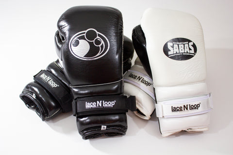 Lace N Loop Straps Pair - Lace-Up Boxing Glove Converter Black White Logo